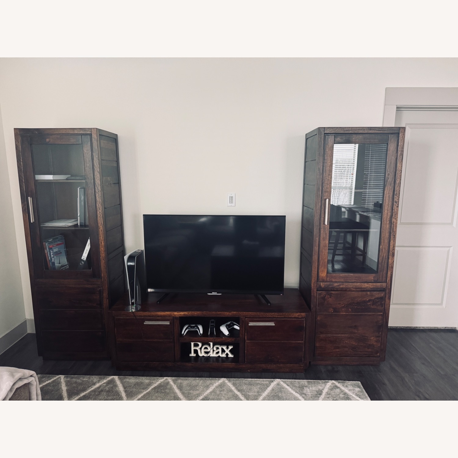 Ashley Furniture Dark Brown Fabric Media Storage - image-0