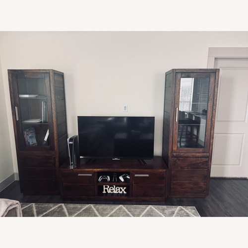 Used Ashley Furniture Dark Brown Fabric Media Storage for sale on AptDeco