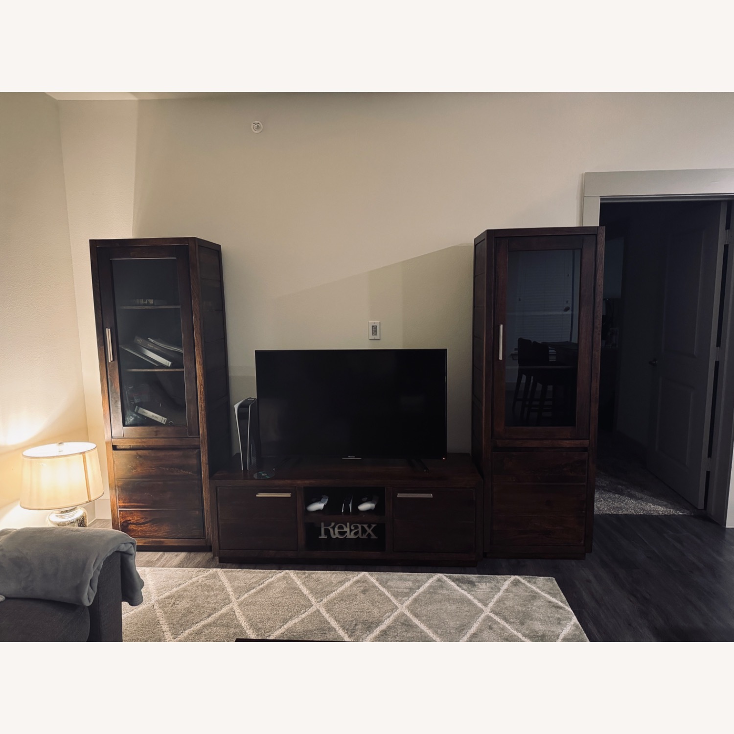 Ashley Furniture Dark Brown Fabric Media Storage - image-3