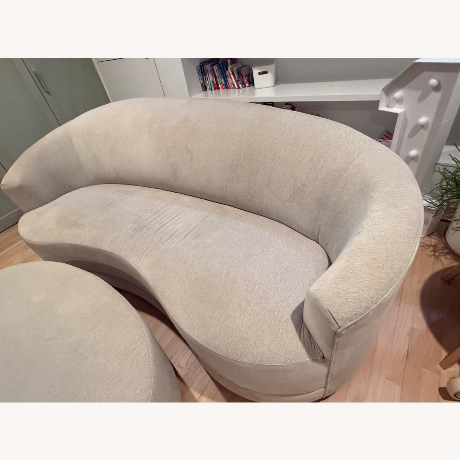 Crate & Barrel Oatmeal Chenille Sofa & Ottoman - image-3