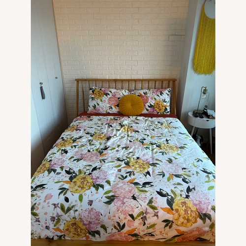 Used Mercury Row Natural Wood Queen Bed for sale on AptDeco