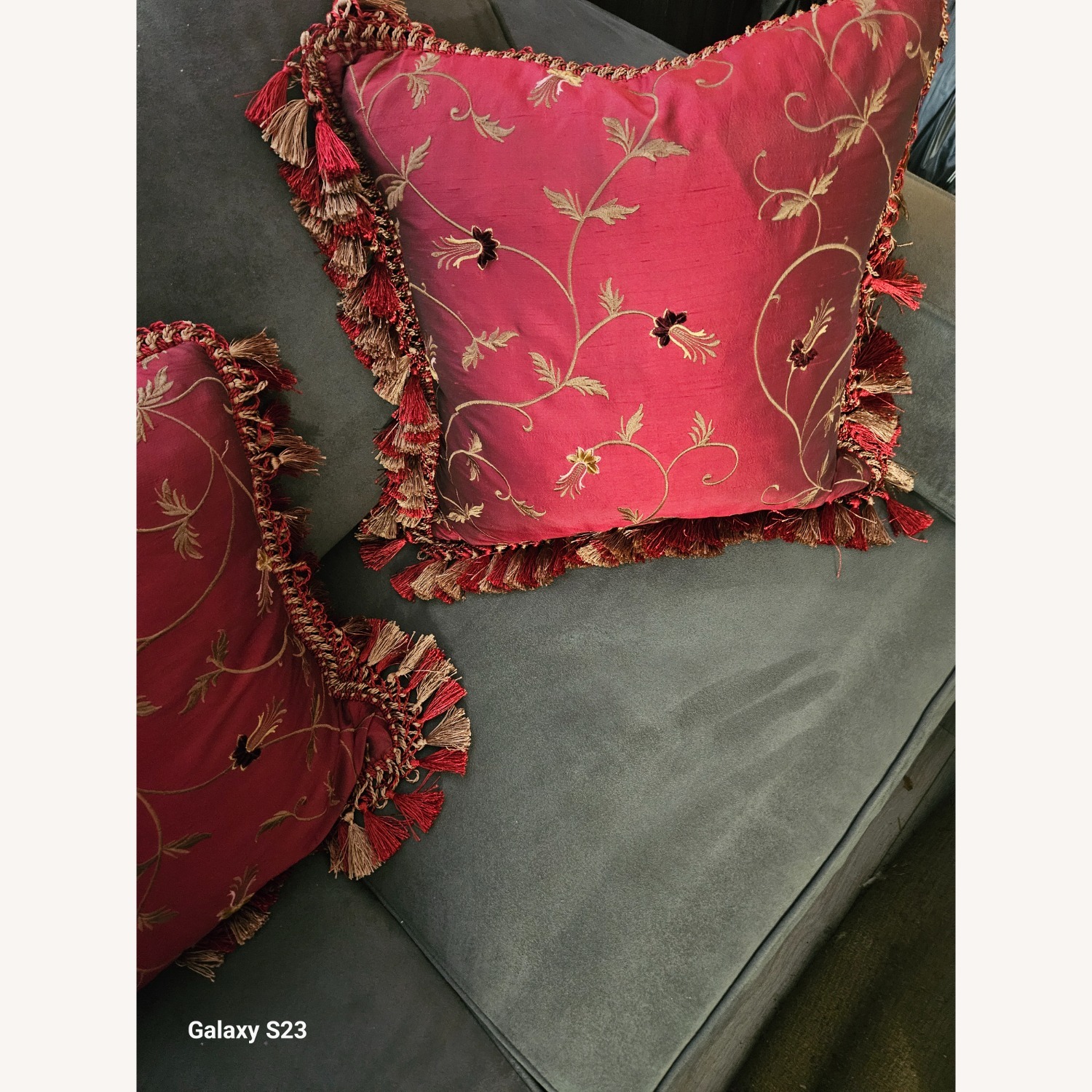 Red Silk Embroidered Pillows - image-1