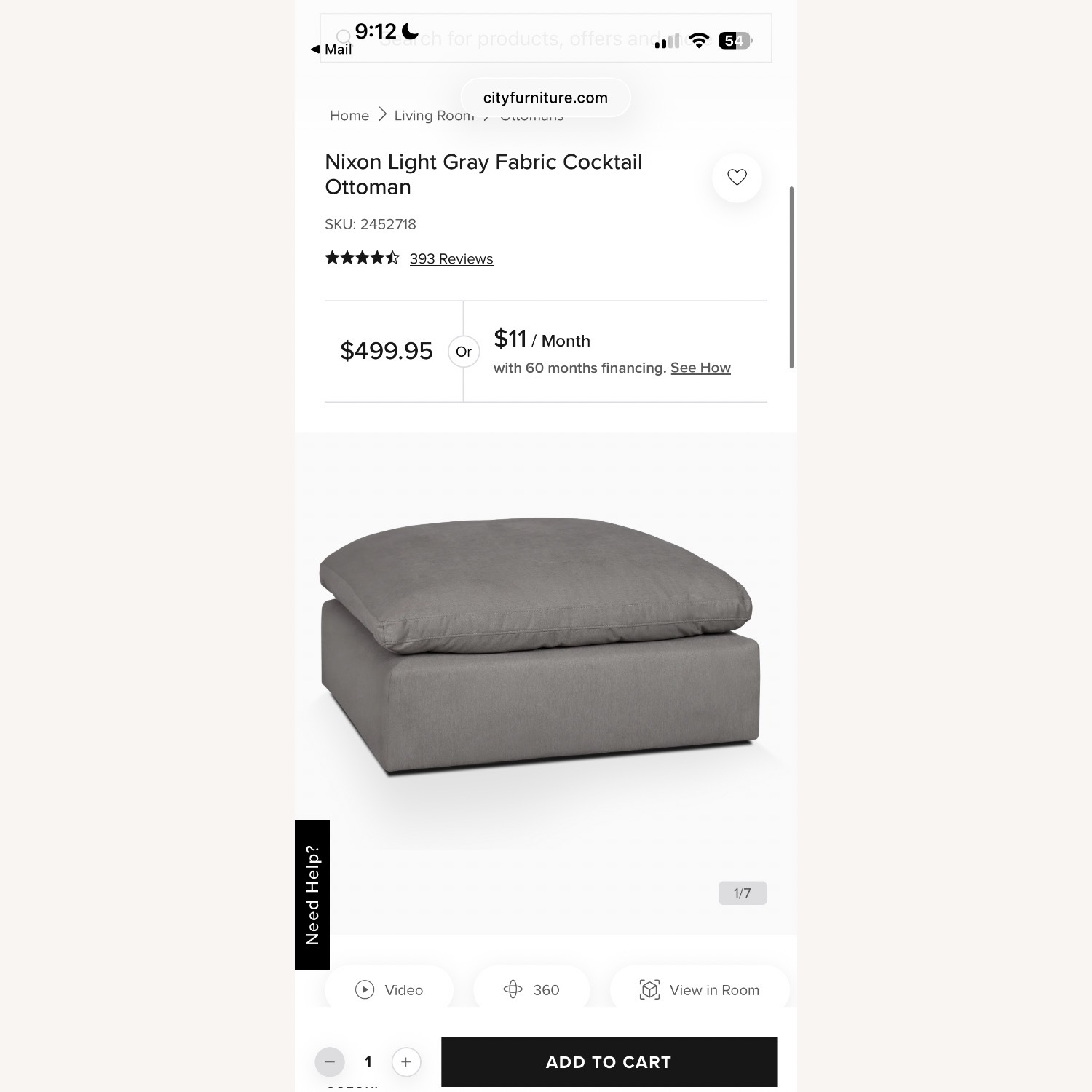 Nixon Light Gray Fabric Cocktail Ottoman - image-1