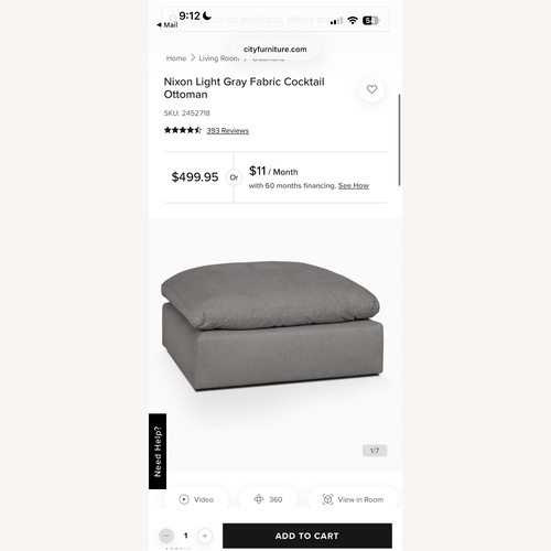 Used Nixon Light Gray Fabric Cocktail Ottoman for sale on AptDeco