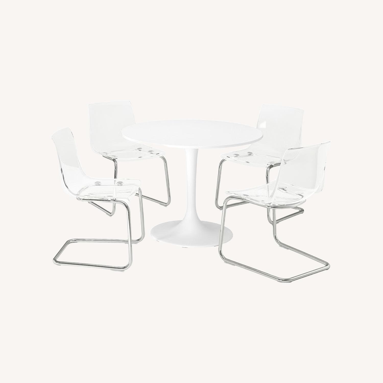 IKEA DOKSTA White Table and 3 Transparent Chrome Chairs - image-0