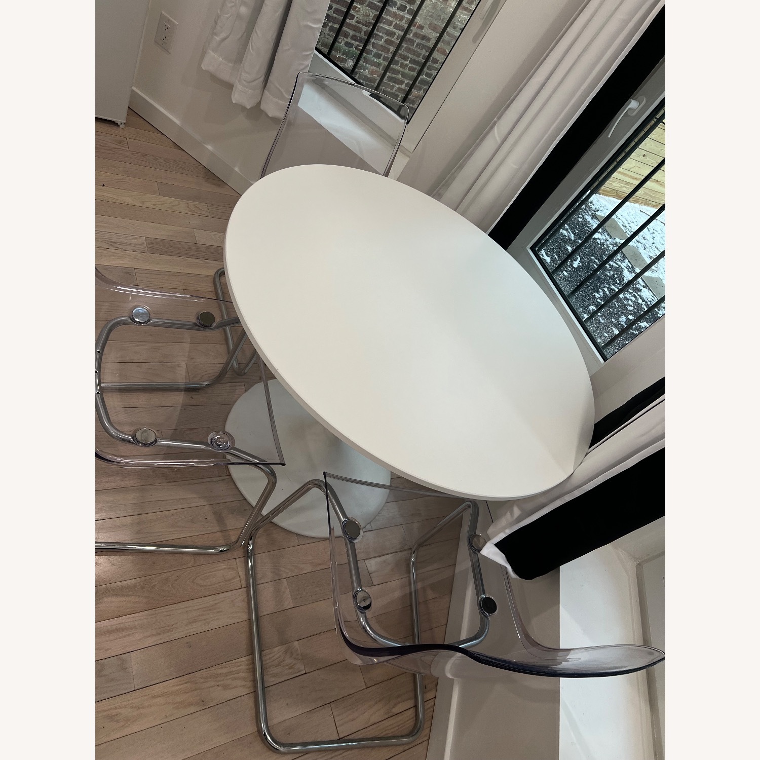 IKEA DOKSTA White Table and 3 Transparent Chrome Chairs - image-2