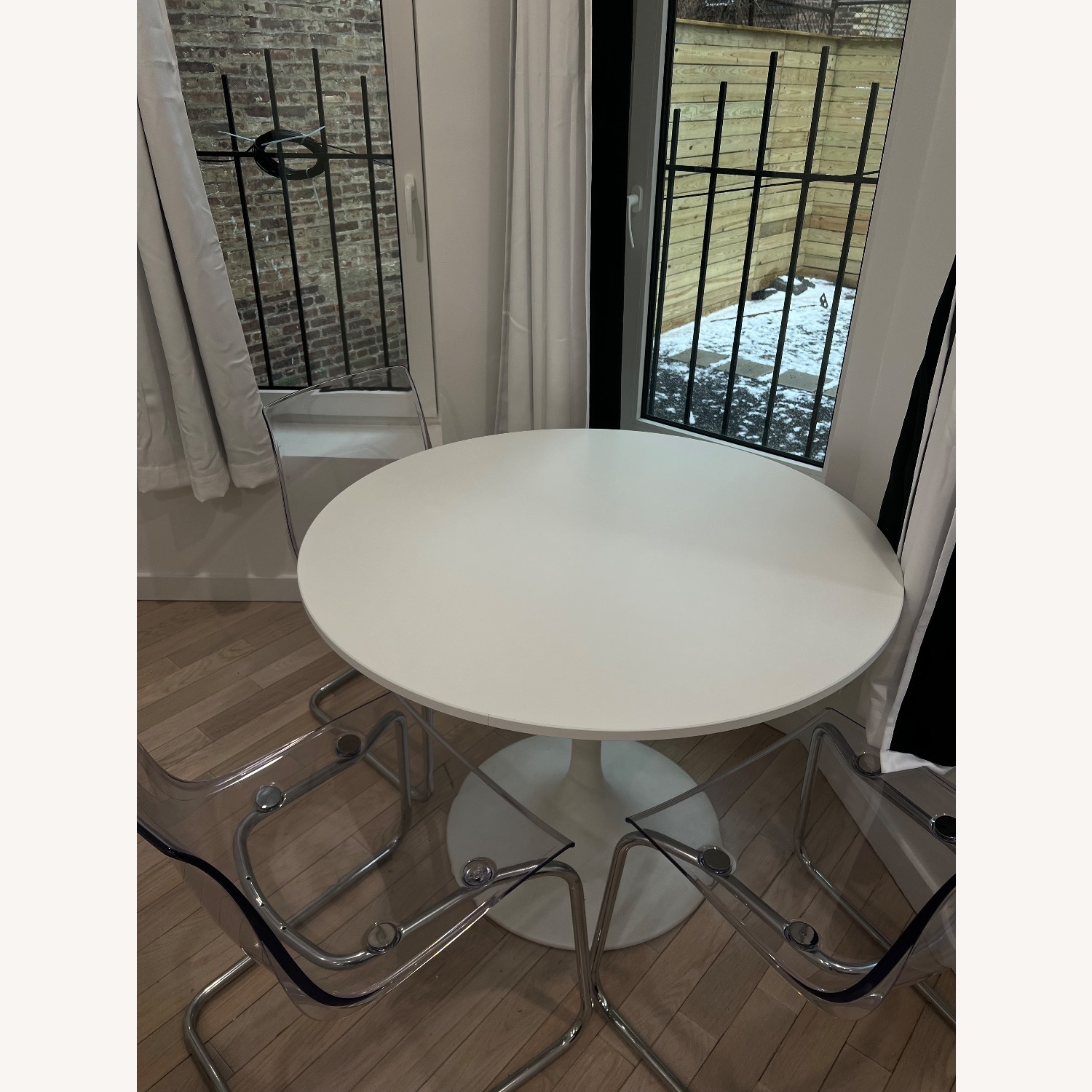 IKEA DOKSTA White Table and 3 Transparent Chrome Chairs - image-3