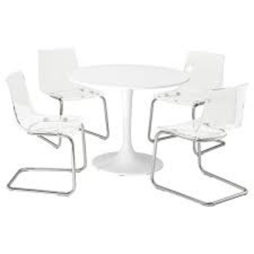 Used IKEA DOKSTA White Table and 3 Transparent Chrome Chairs for sale on AptDeco