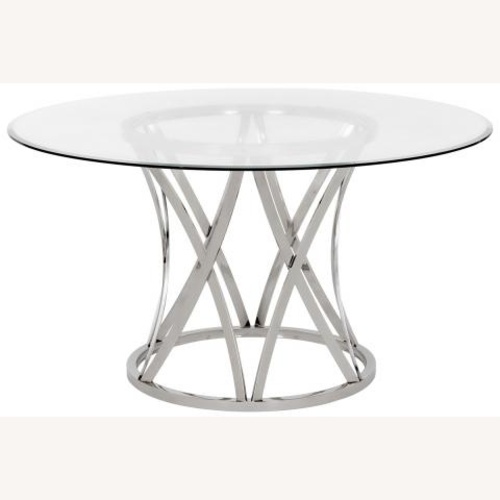 Used Kyrie Transparent Glass Dining Table With Chrome Base for sale on AptDeco