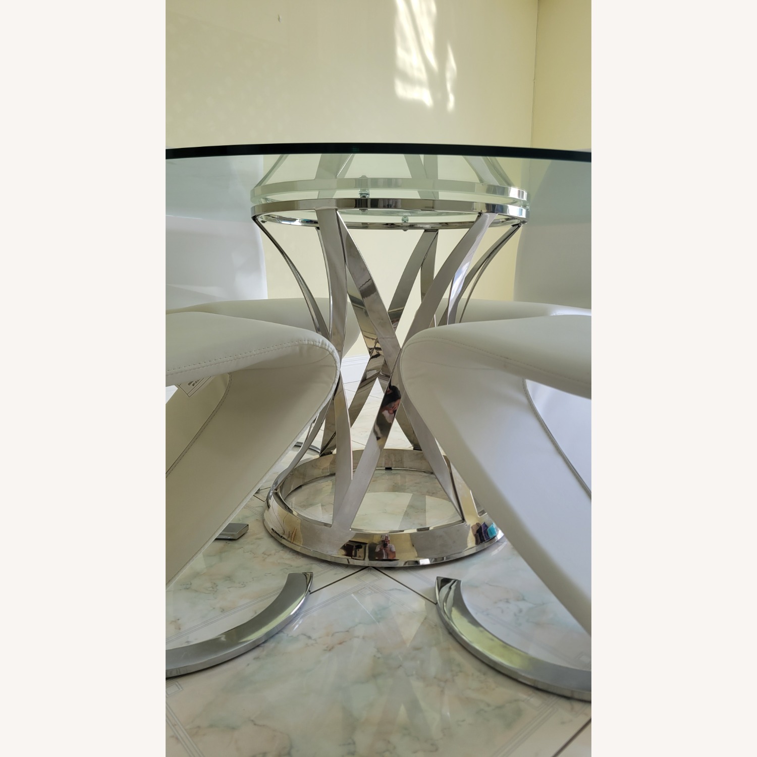Kyrie Transparent Glass Dining Table With Chrome Base - image-2
