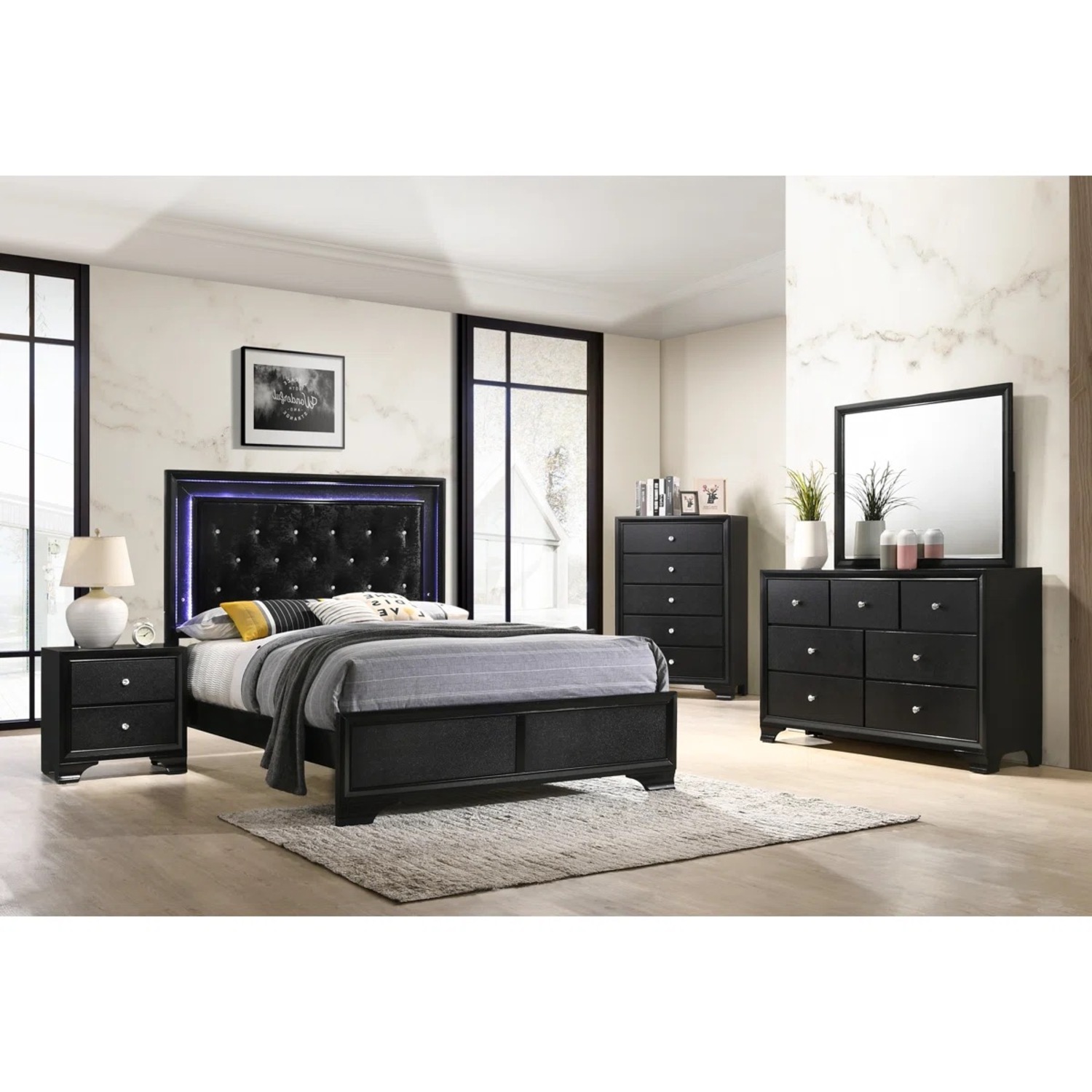 Wayfair Black Fabric King Bed - image-1