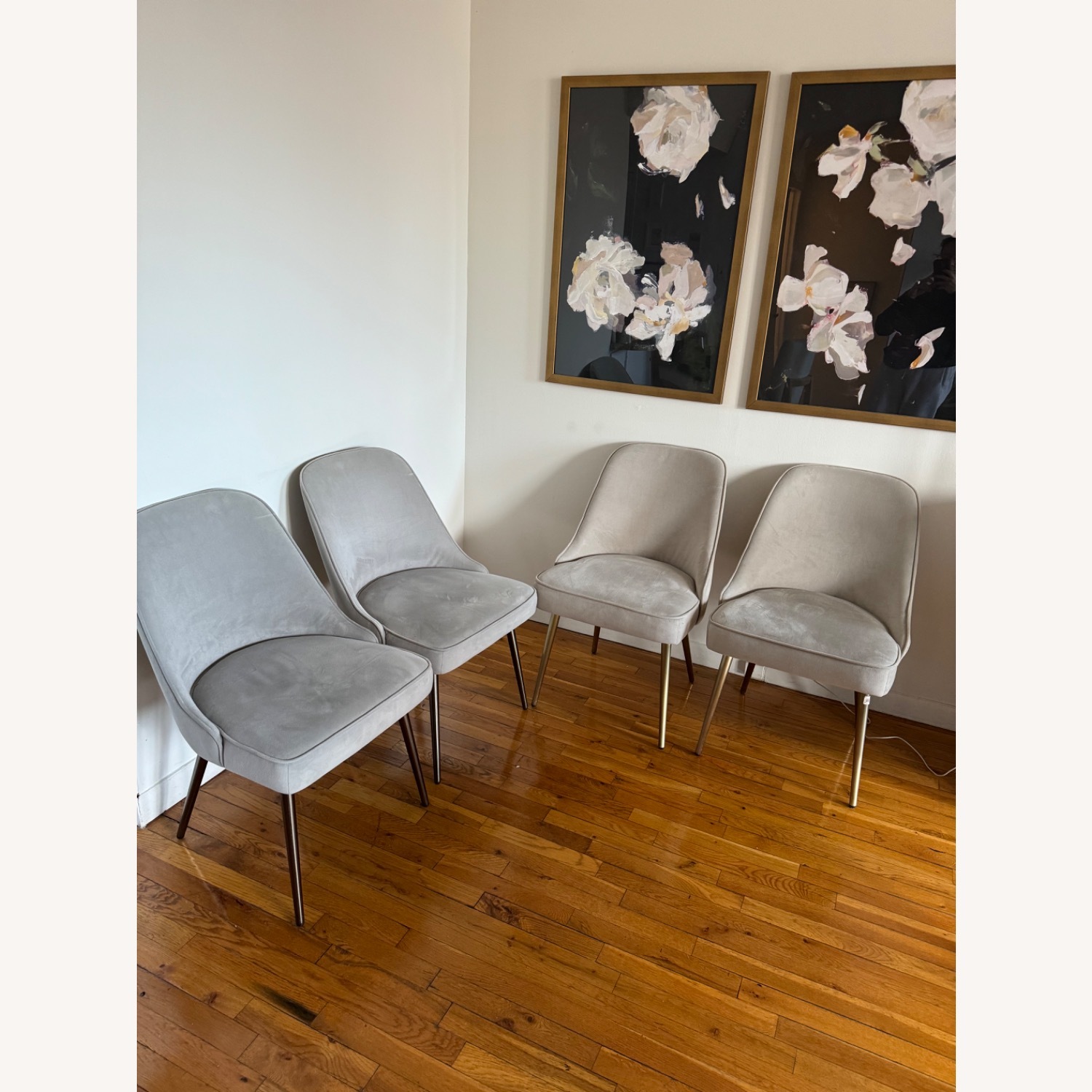 West Elm Light Gray Velvet Dining Chairs - image-2