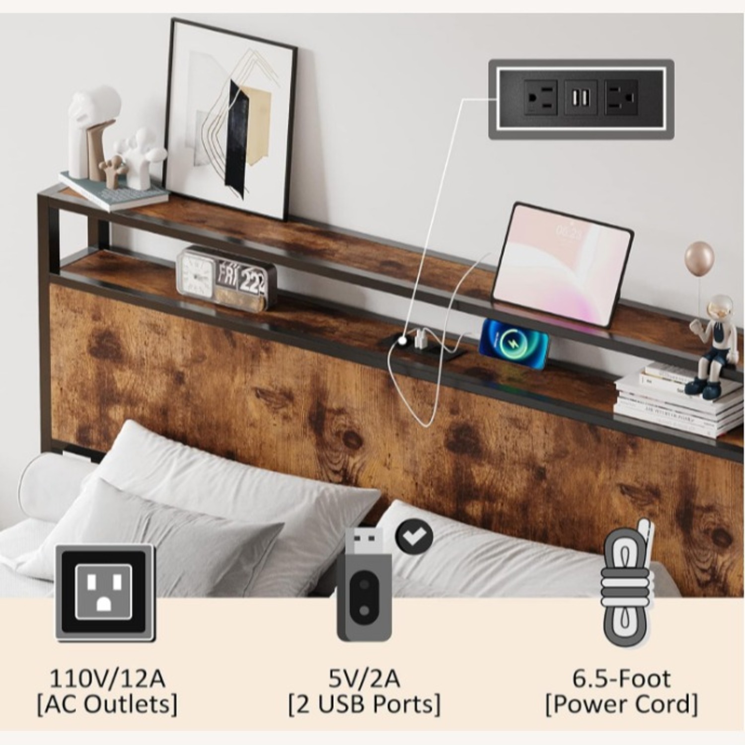 Amazon Dark Brown Wood Full Bed - image-3