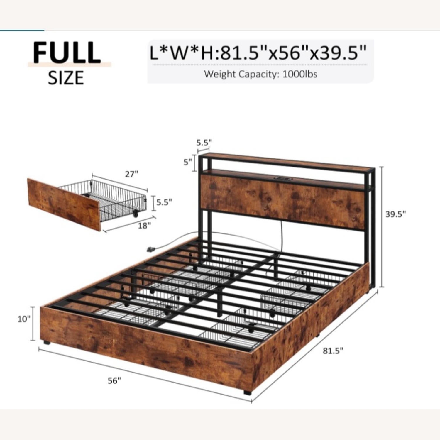 Amazon Dark Brown Wood Full Bed - image-1