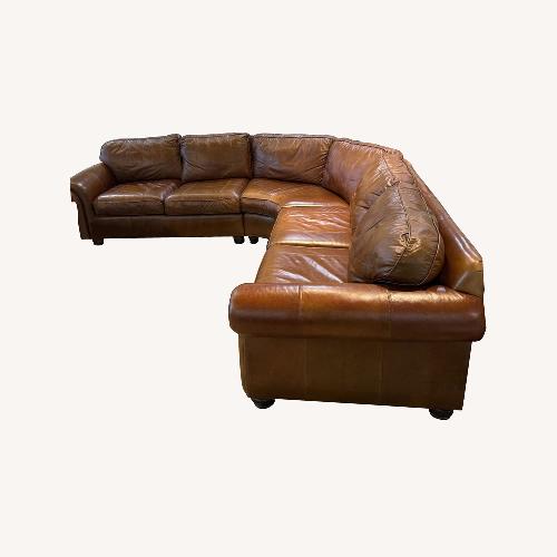 Used Samuel Curved 3pc Leather Roll Arm Sectional for sale on AptDeco