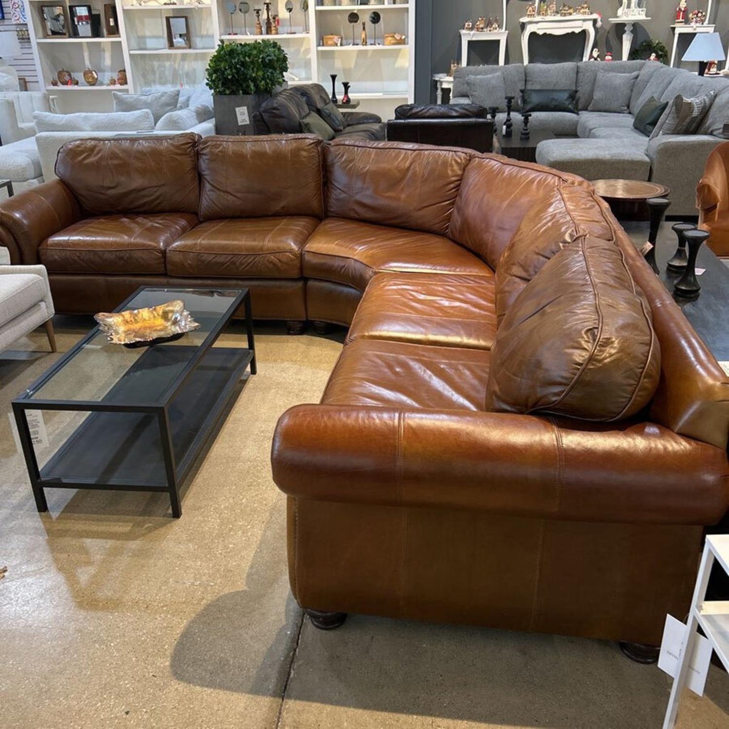 Samuel Curved 3pc Leather Roll Arm Sectional - image-5