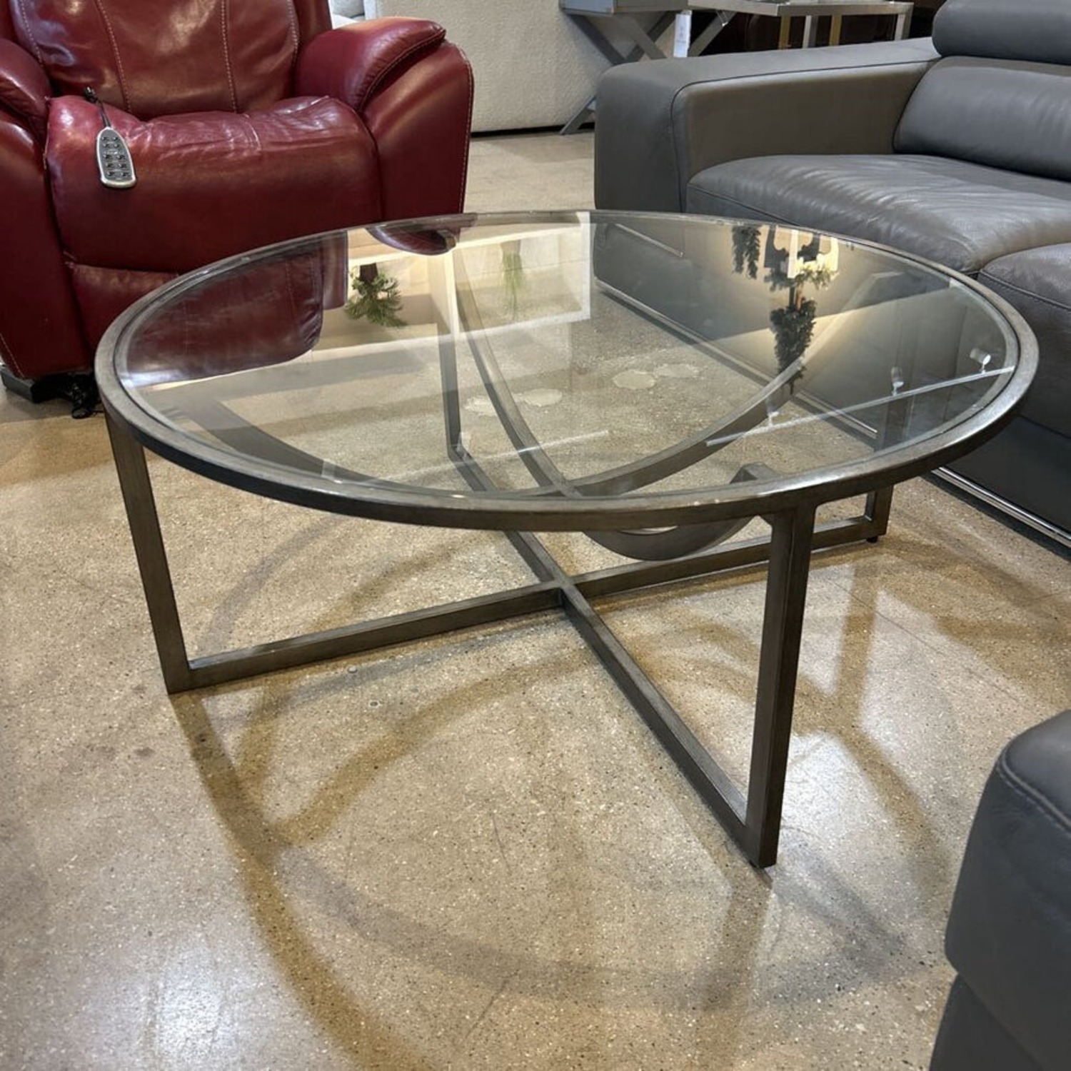 Epicenters Round Glass & Metal Coffee Table - image-1