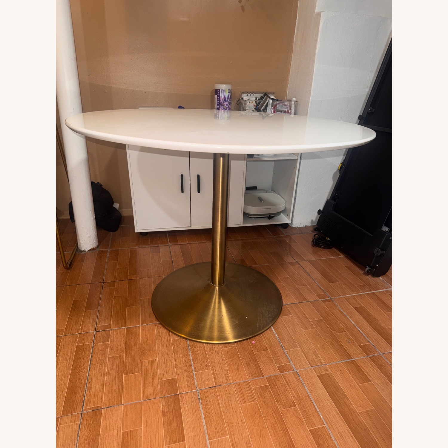 CB2 Odyssey White and Brass Tulip Table - image-1