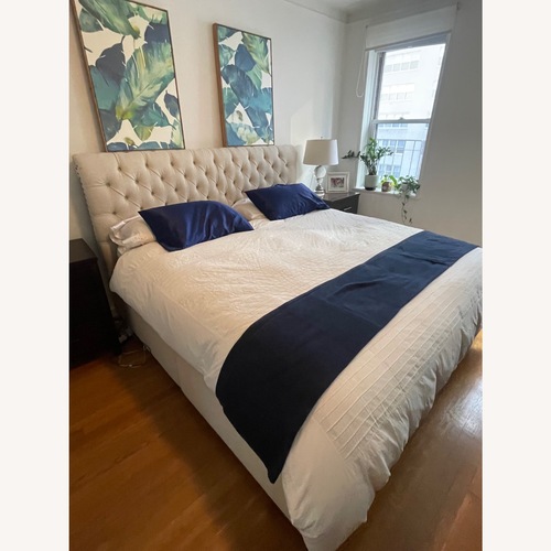 Used Pottery Barn Natural Fabric King Bed for sale on AptDeco