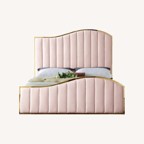 Used Pink Velvet Queen Bed for sale on AptDeco