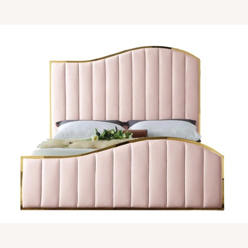 Used  Pink Velvet Queen Bed for sale on AptDeco