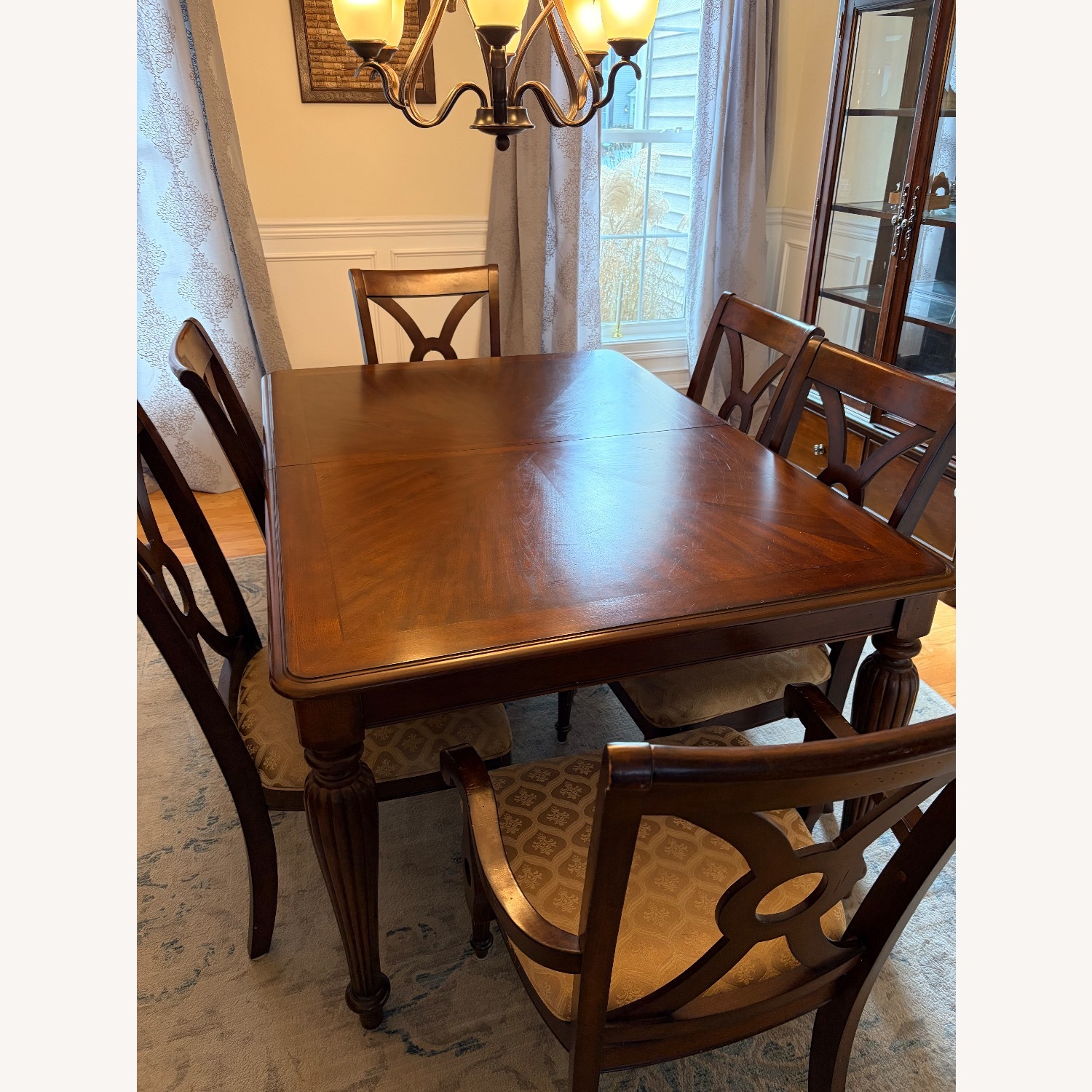 Dark Brown Wood Dining Table Set - image-3
