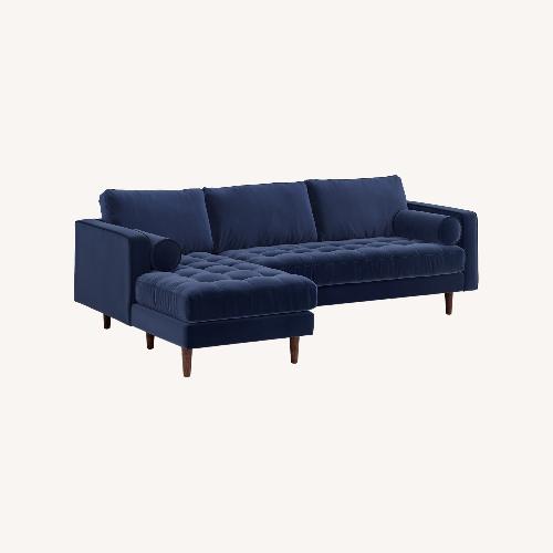 Used Article Sven 100" Tufted Velvet Left Sectional - Plush Cascadia Blue for sale on AptDeco