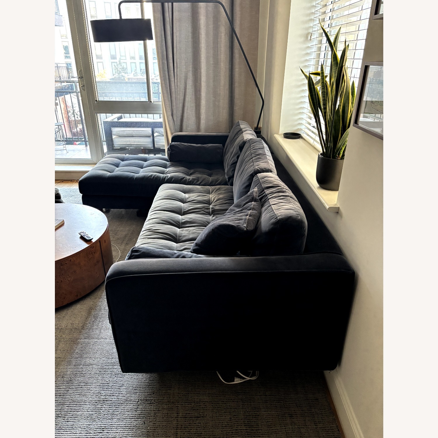 Article Sven 100" Tufted Velvet Left Sectional - Plush Cascadia Blue - image-2