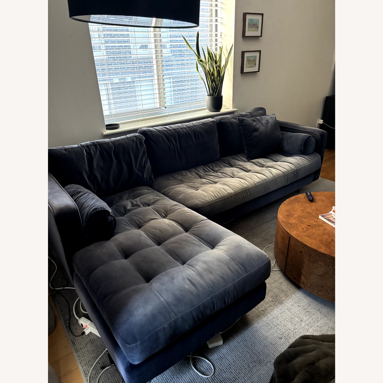 Article Sven 100" Tufted Velvet Left Sectional - Plush Cascadia Blue - image-3