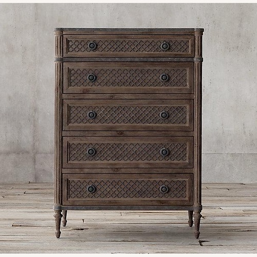 Used Restoration Hardware Louis XVI Treillage Brown 5-Drawer Dresser for sale on AptDeco