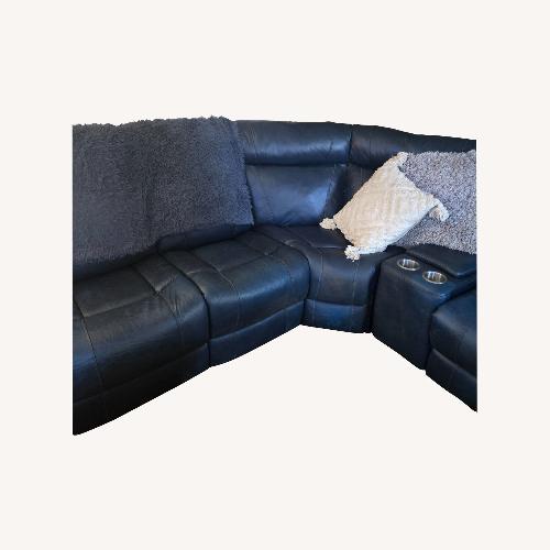 Used Blue Leather 3+ Piece Sectional for sale on AptDeco