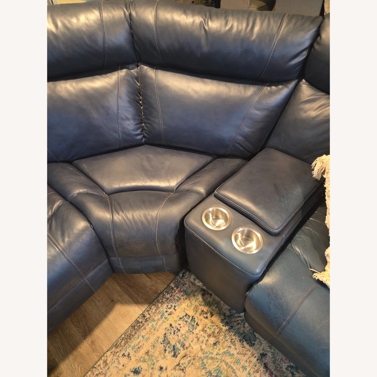 Blue Leather 3+ Piece Sectional - image-4