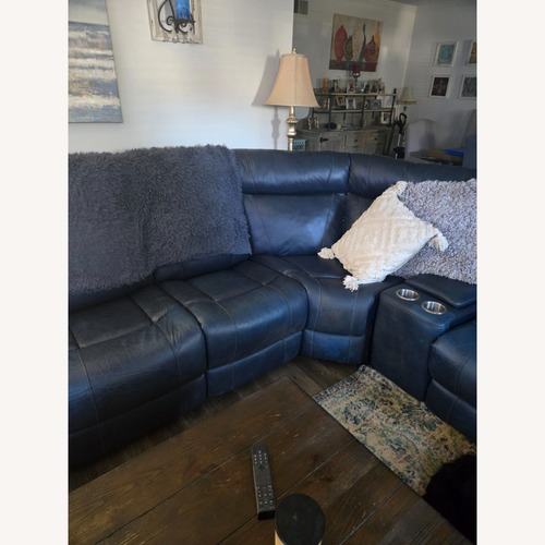 Used Blue Leather 3+ Piece Sectional for sale on AptDeco