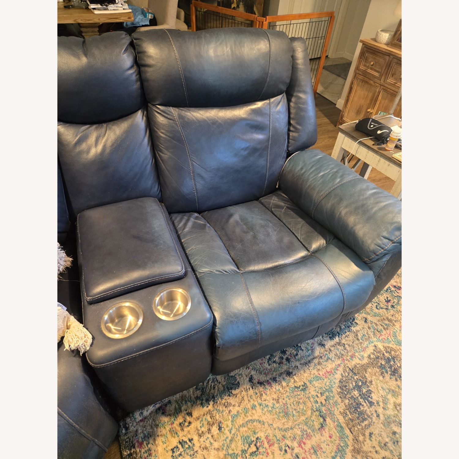 Blue Leather 3+ Piece Sectional - image-2