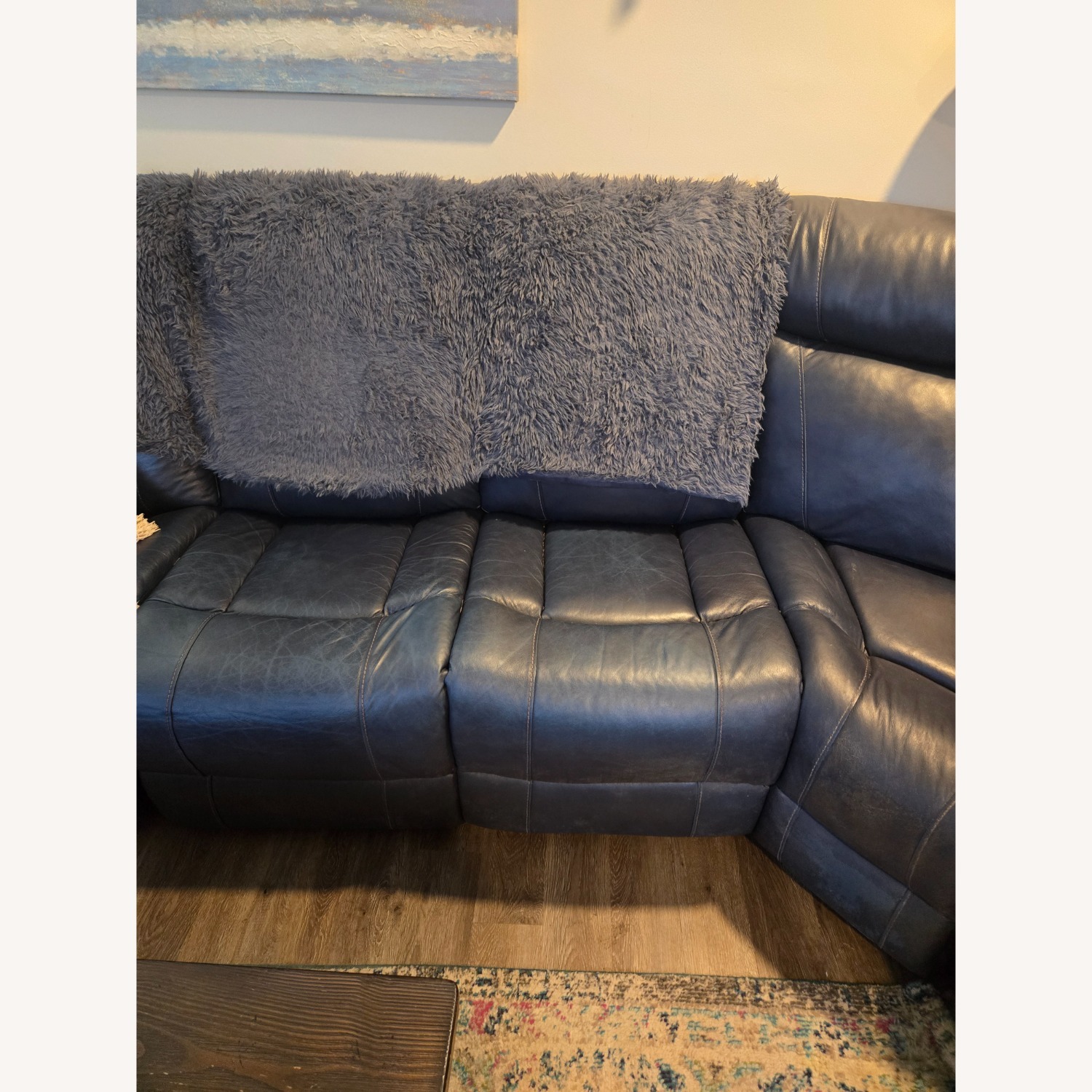 Blue Leather 3+ Piece Sectional - image-5