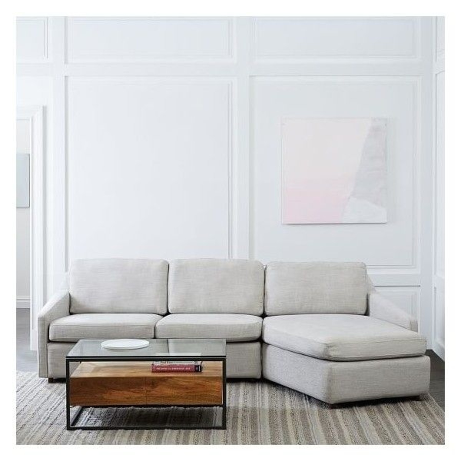 West Elm Trapez Light Grey/Beige Sectional Sofa - image-7