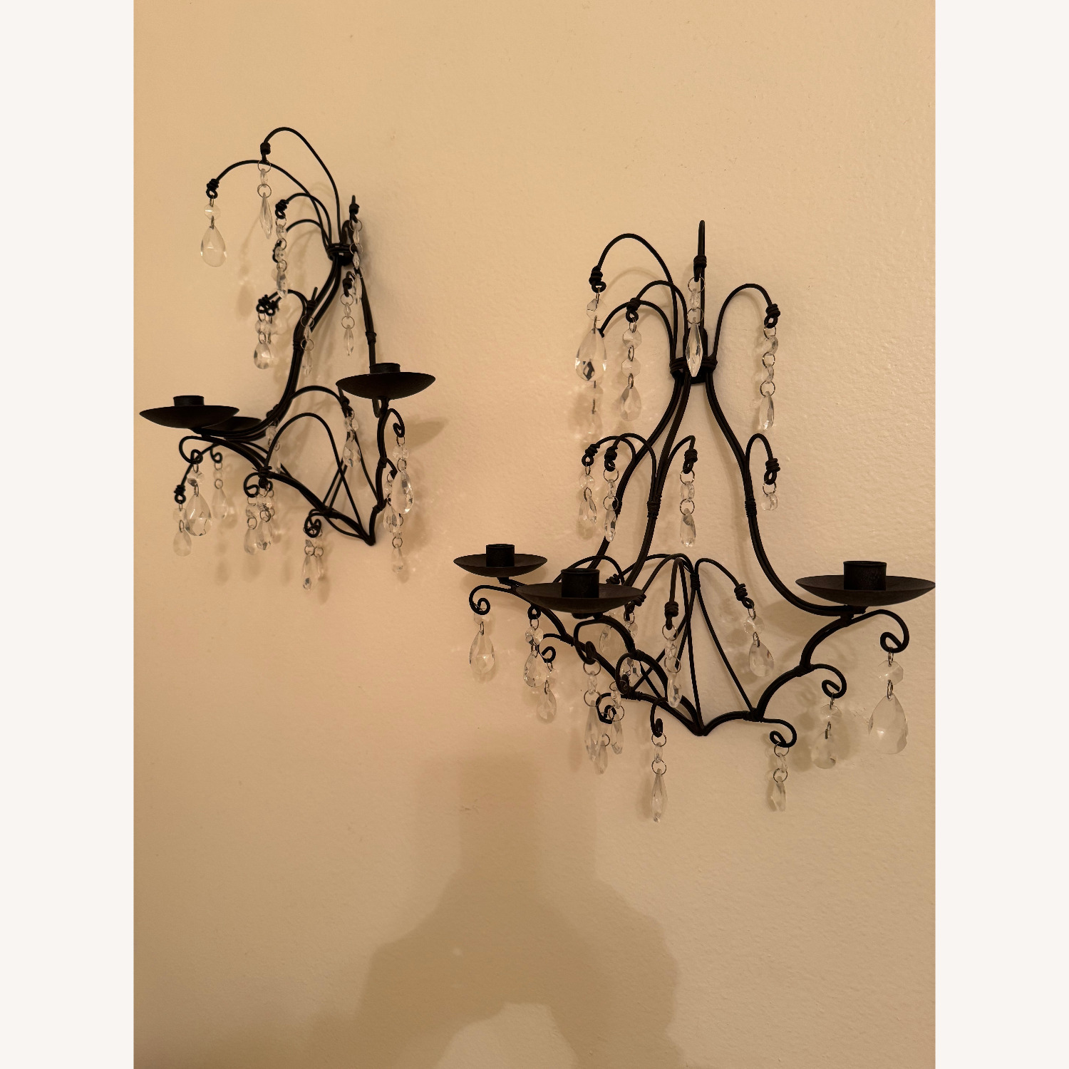 Wall Candle Sconces with Crystal Drops Set of 2 - image-1