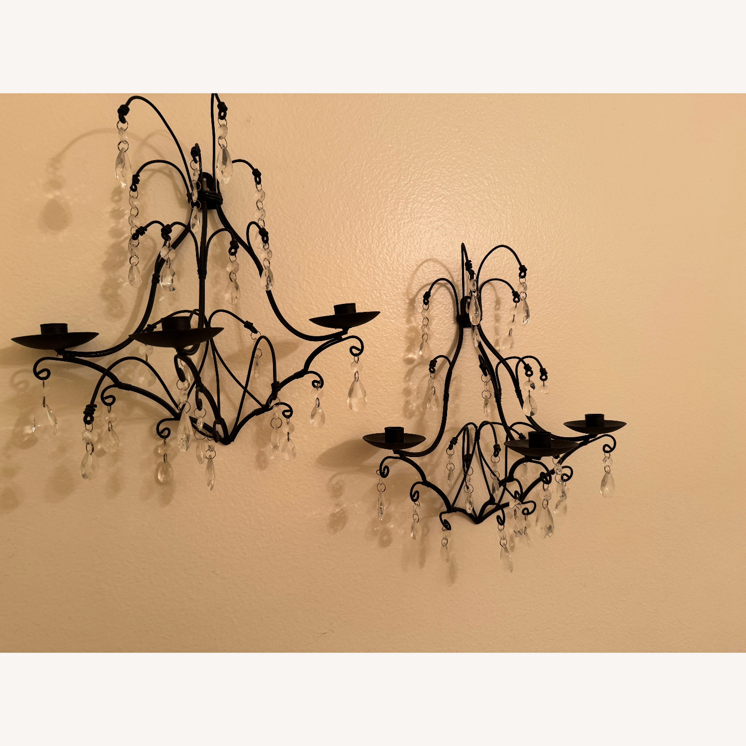 Wall Candle Sconces with Crystal Drops Set of 2 - image-2