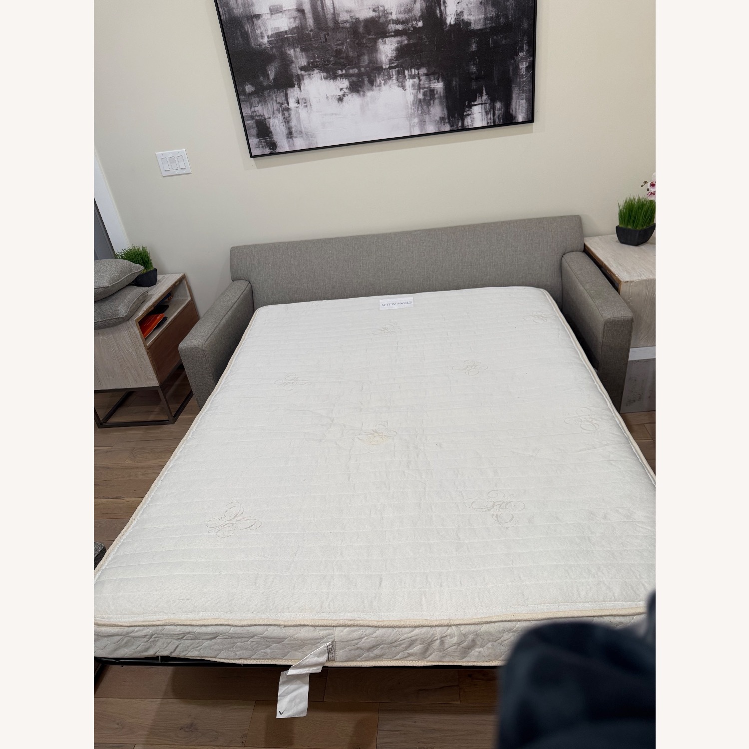 Ethan Allen Light Gray Fabric Sleeper Sofa - image-5