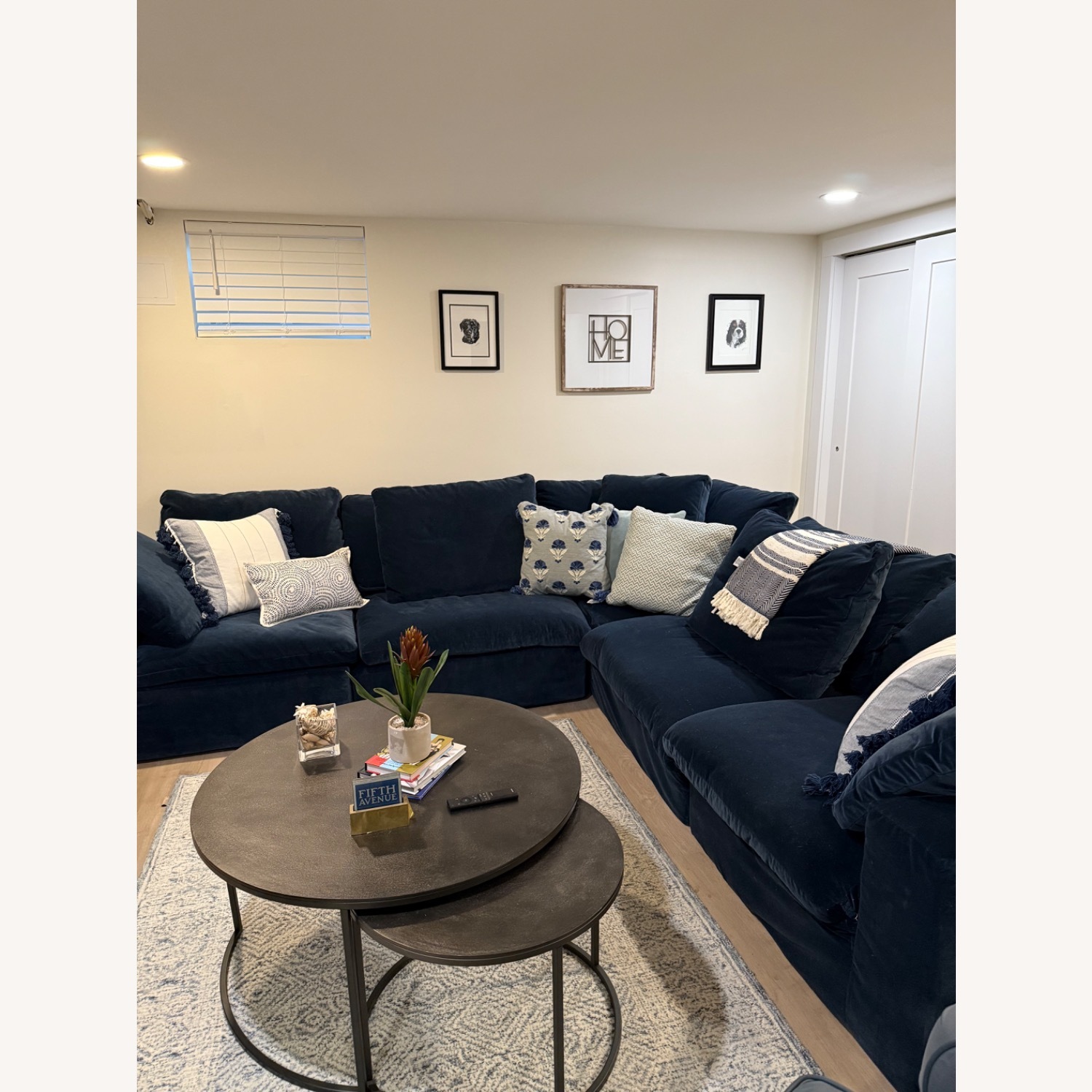 Restoration Hardware Cloud Sectional Indigo Velvet Sofa - image-0