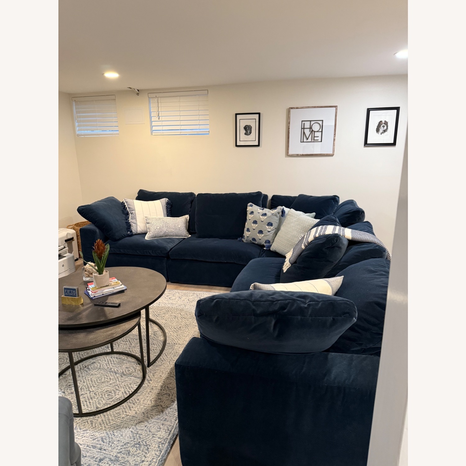 Restoration Hardware Cloud Sectional Indigo Velvet Sofa - image-1