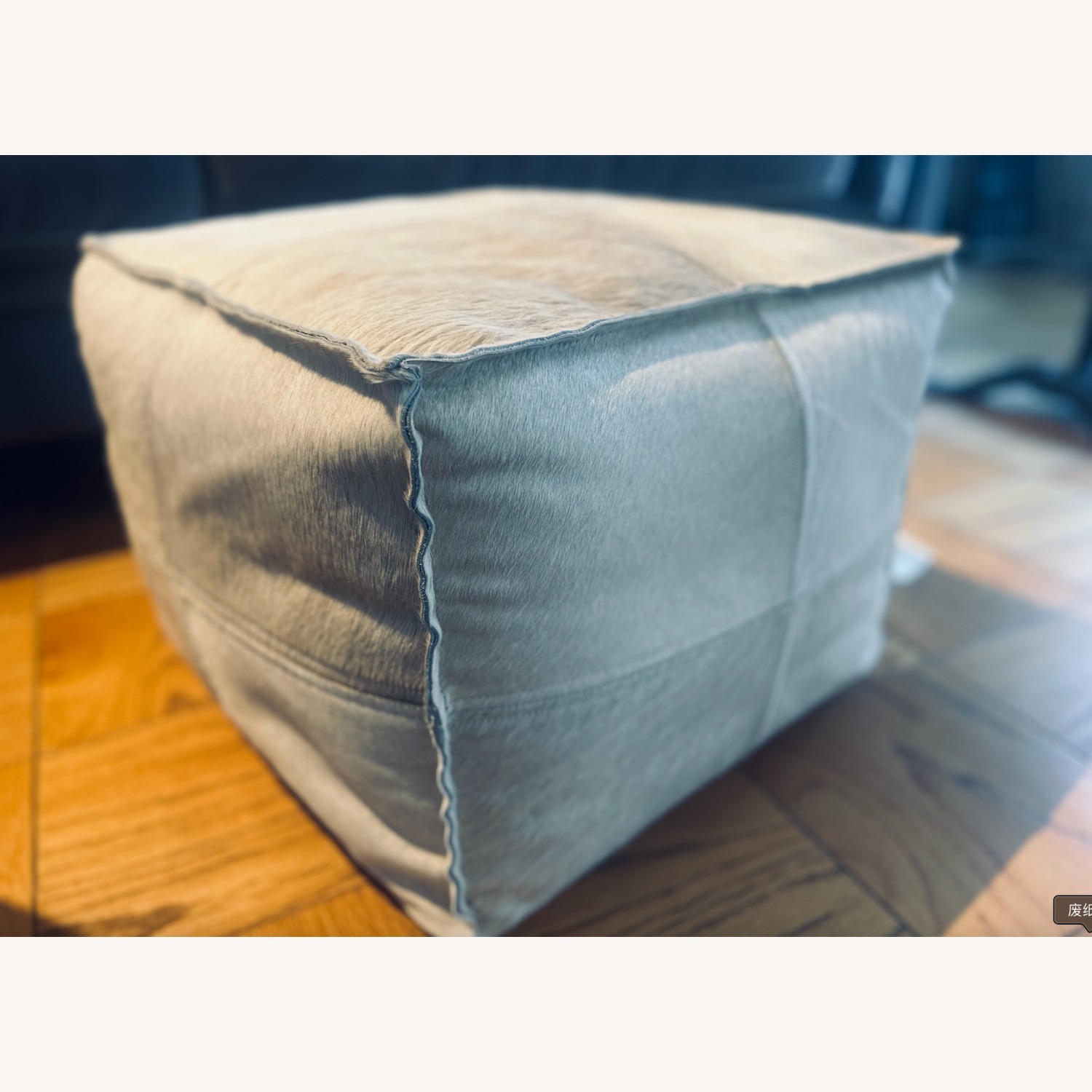 CB2 Light Grey Cowhide Cube Ottoman - image-4