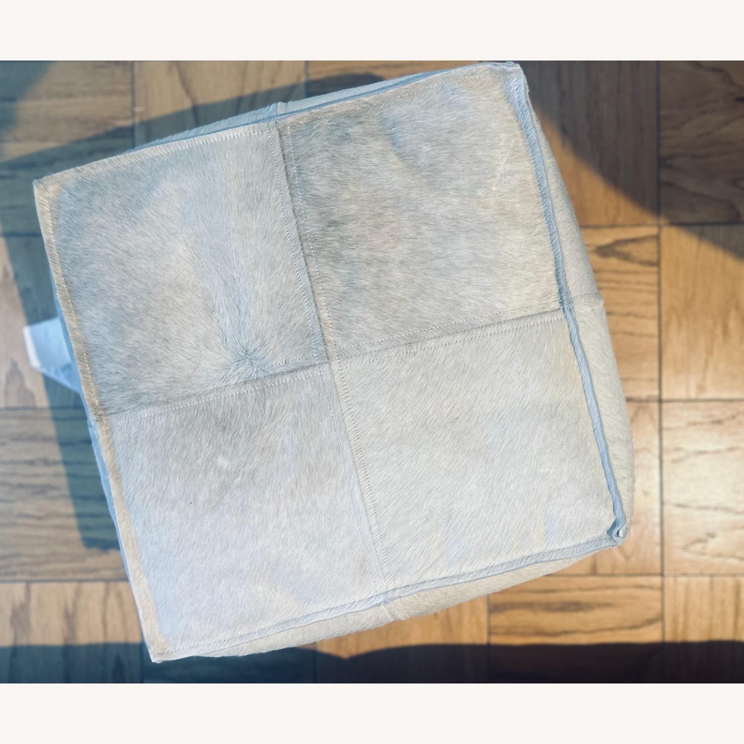 CB2 Light Grey Cowhide Cube Ottoman - image-5