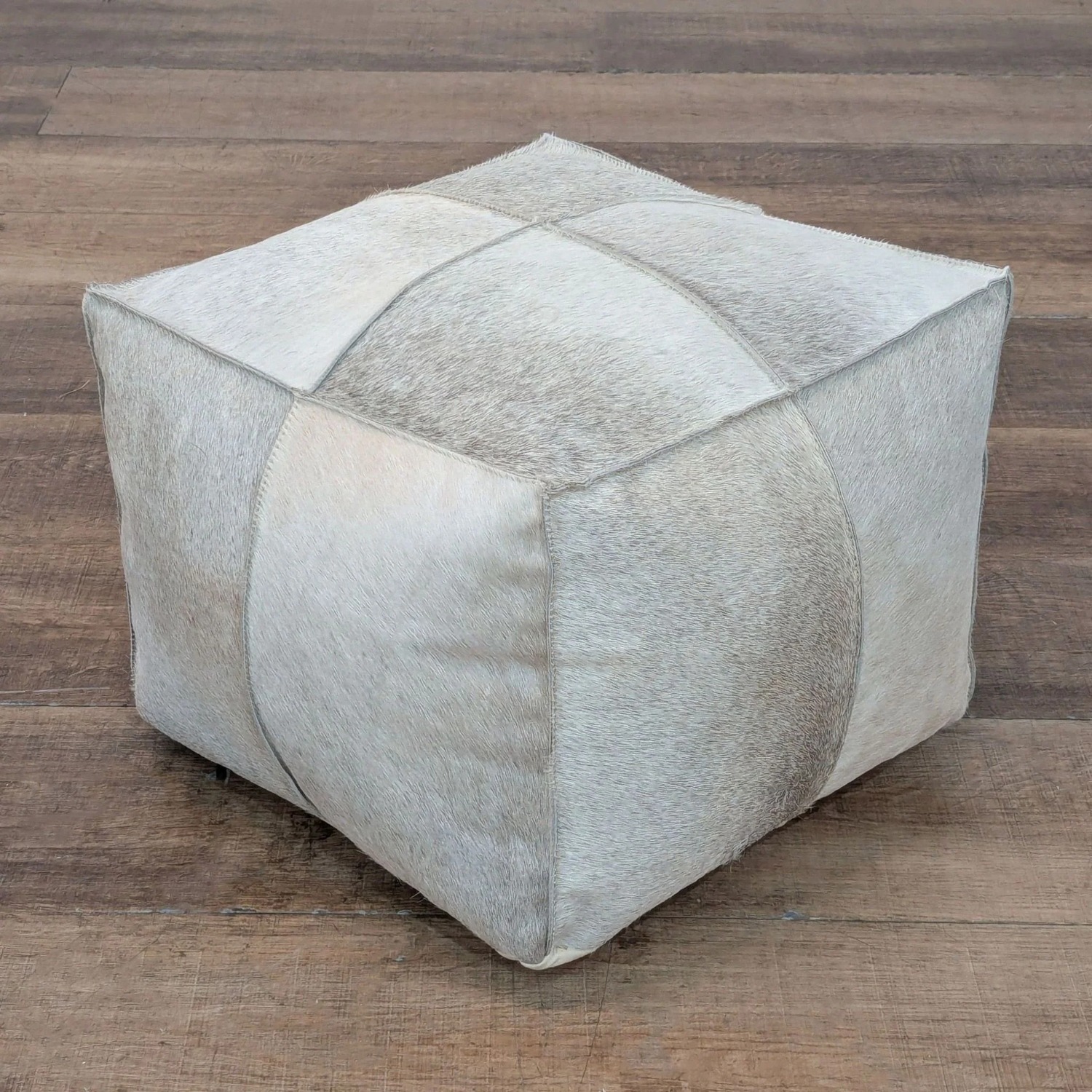CB2 Light Grey Cowhide Cube Ottoman - image-1