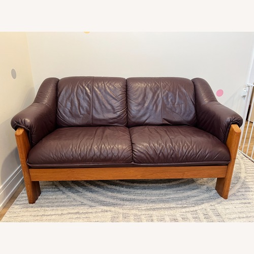 Used Ekornes Montana Dark Brown Leather Loveseat for sale on AptDeco