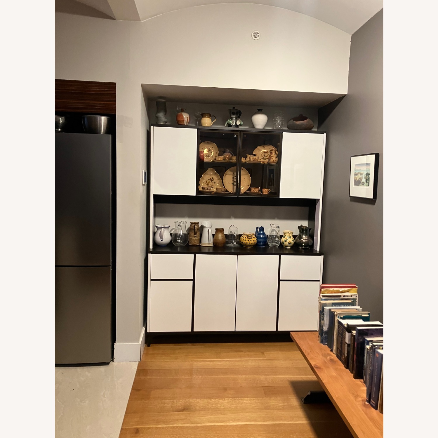 White Wood Sideboard with Glass Shelves - image-1