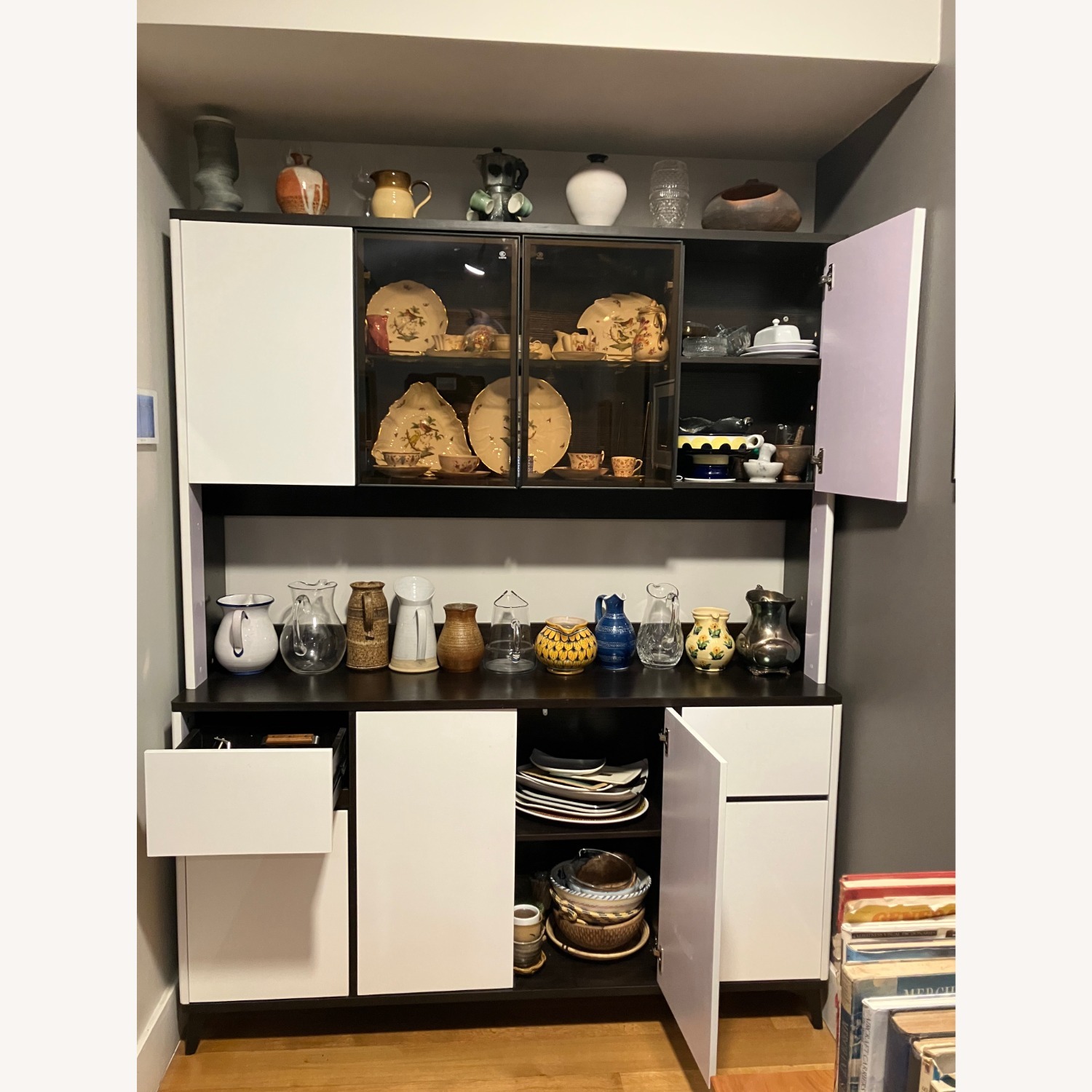 White Wood Sideboard with Glass Shelves - image-2