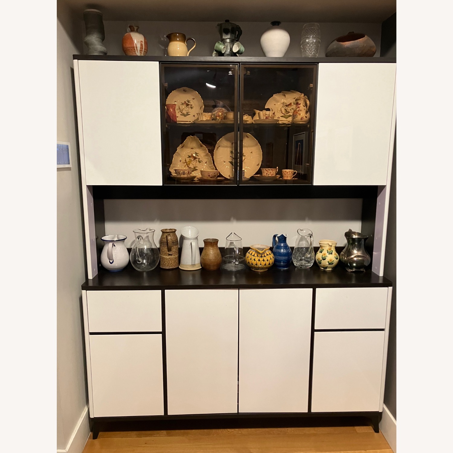 White Wood Sideboard with Glass Shelves - image-3