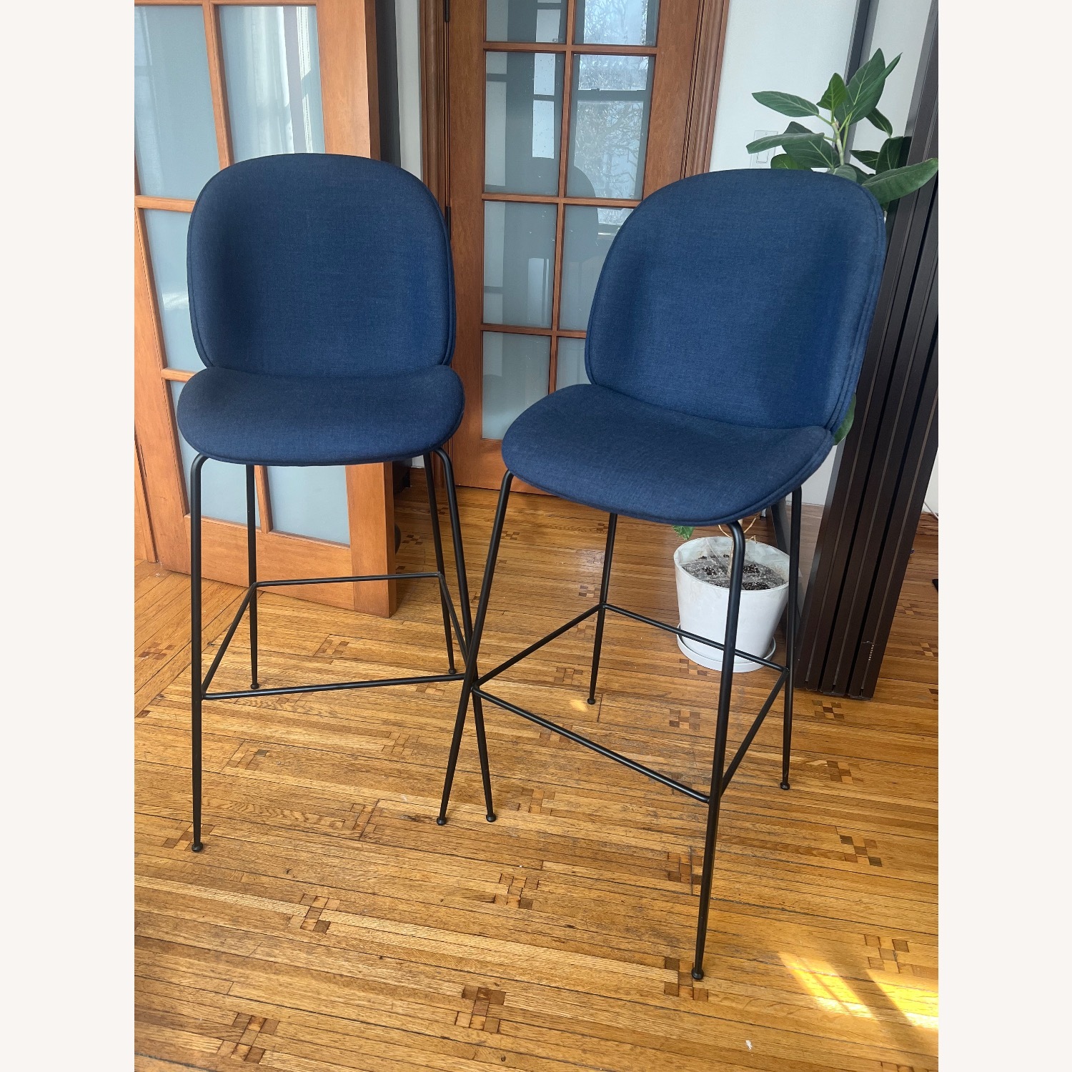 Gubi Beetle Bar Stools - Blue Upholstery - image-1