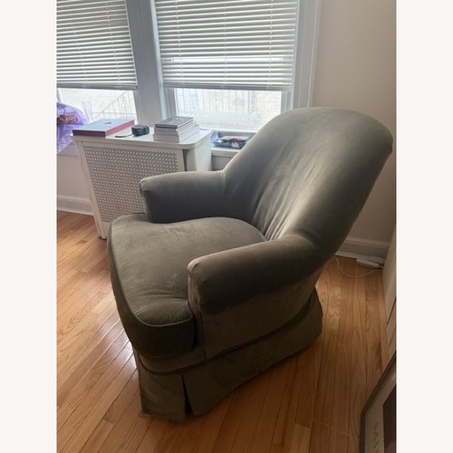 Used Ethan Allen Green Velvet Armchair and Footstool for sale on AptDeco